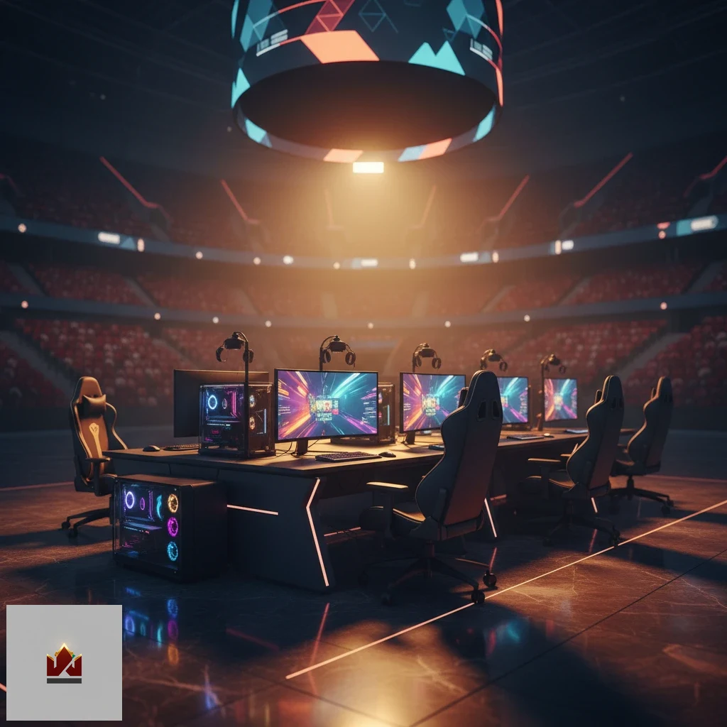 Postazione di gioco per tornei di videogiochi competitivi con monitor e periferiche pro